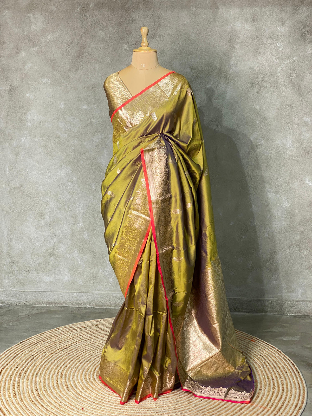 Olive green Banarasi Saree - PBAN03