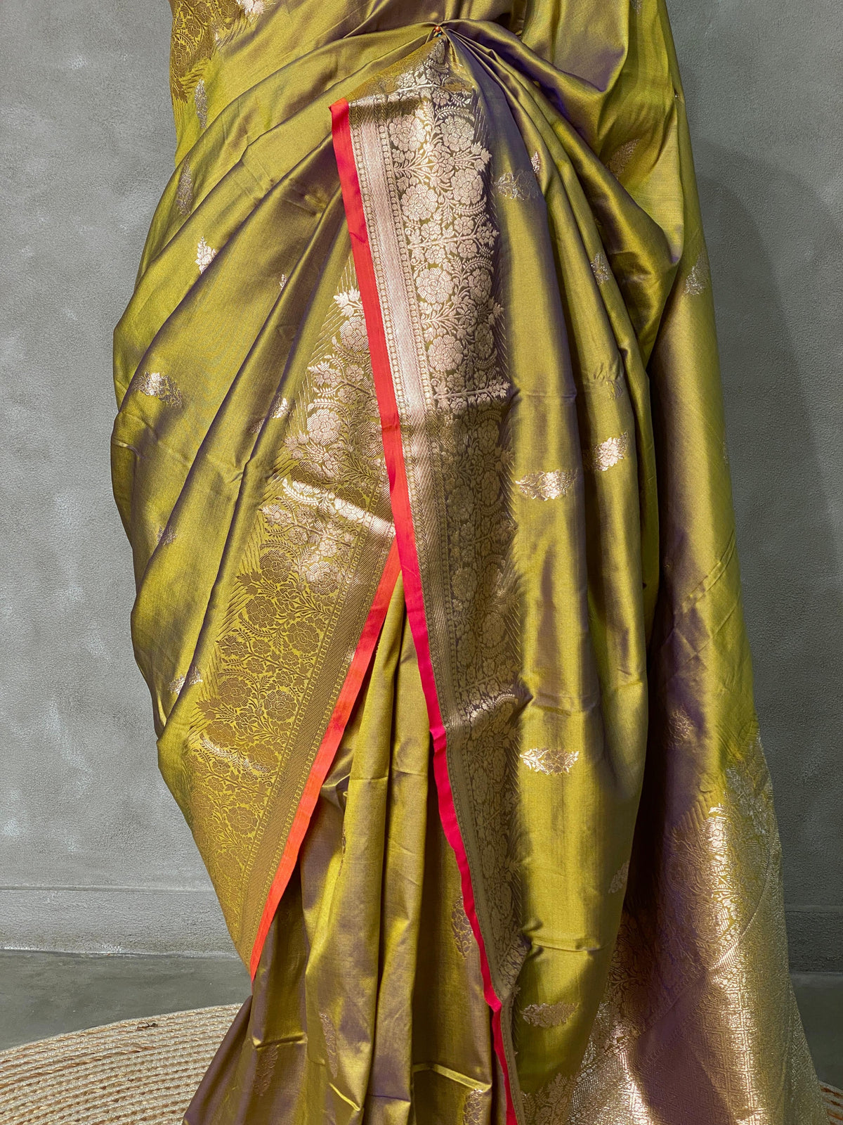 Olive green Banarasi Saree - PBAN03