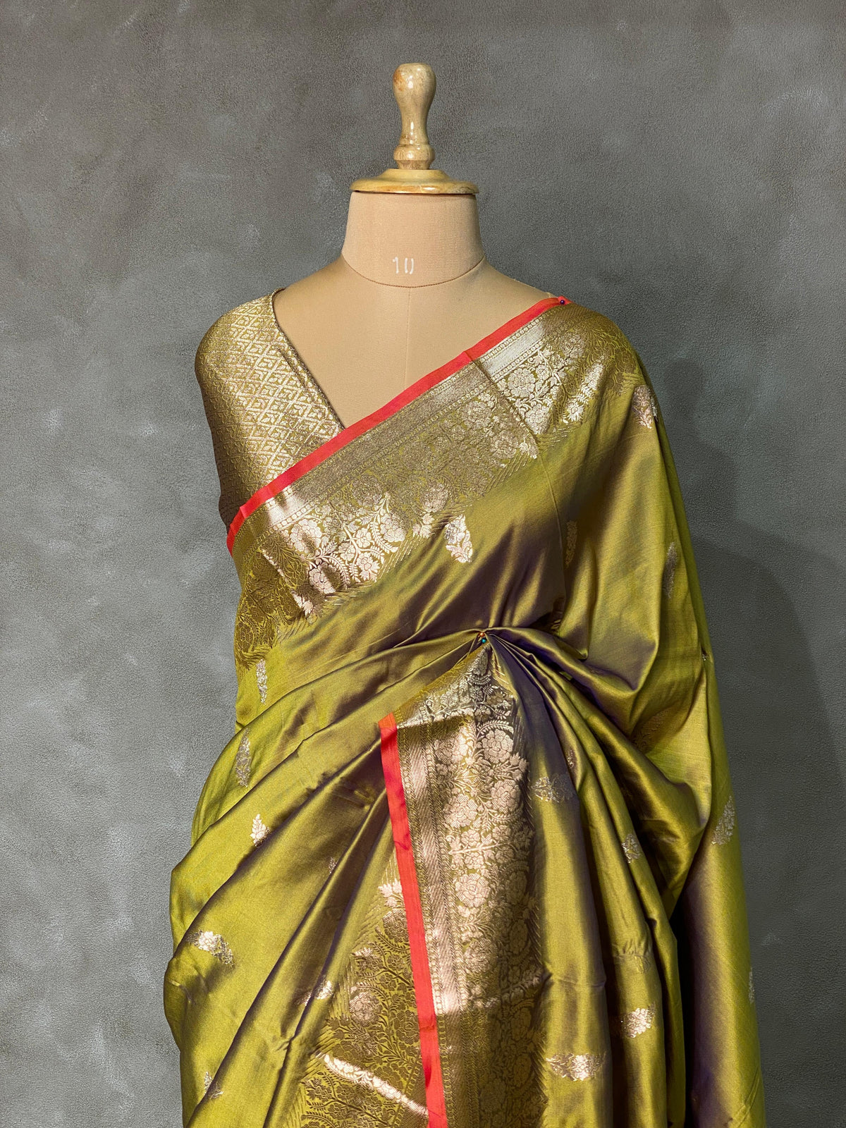 Olive green Banarasi Saree - PBAN03