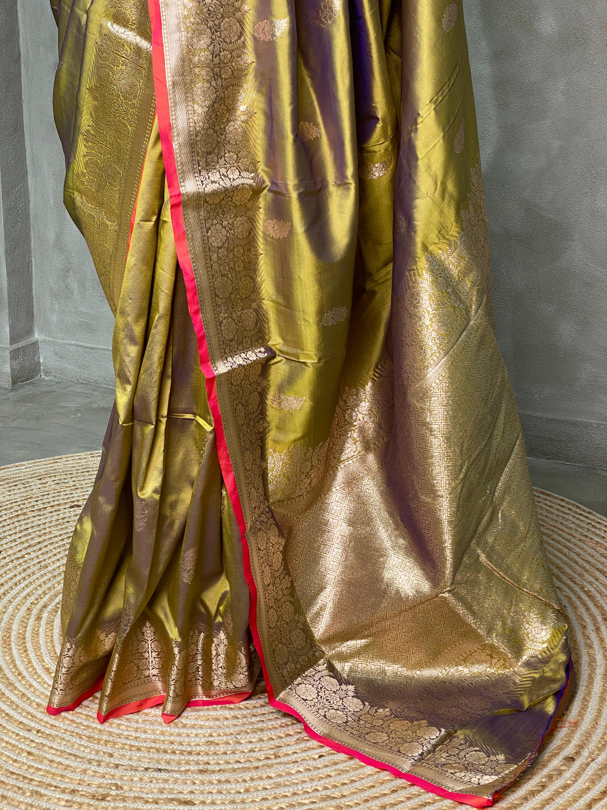 Olive green Banarasi Saree - PBAN03