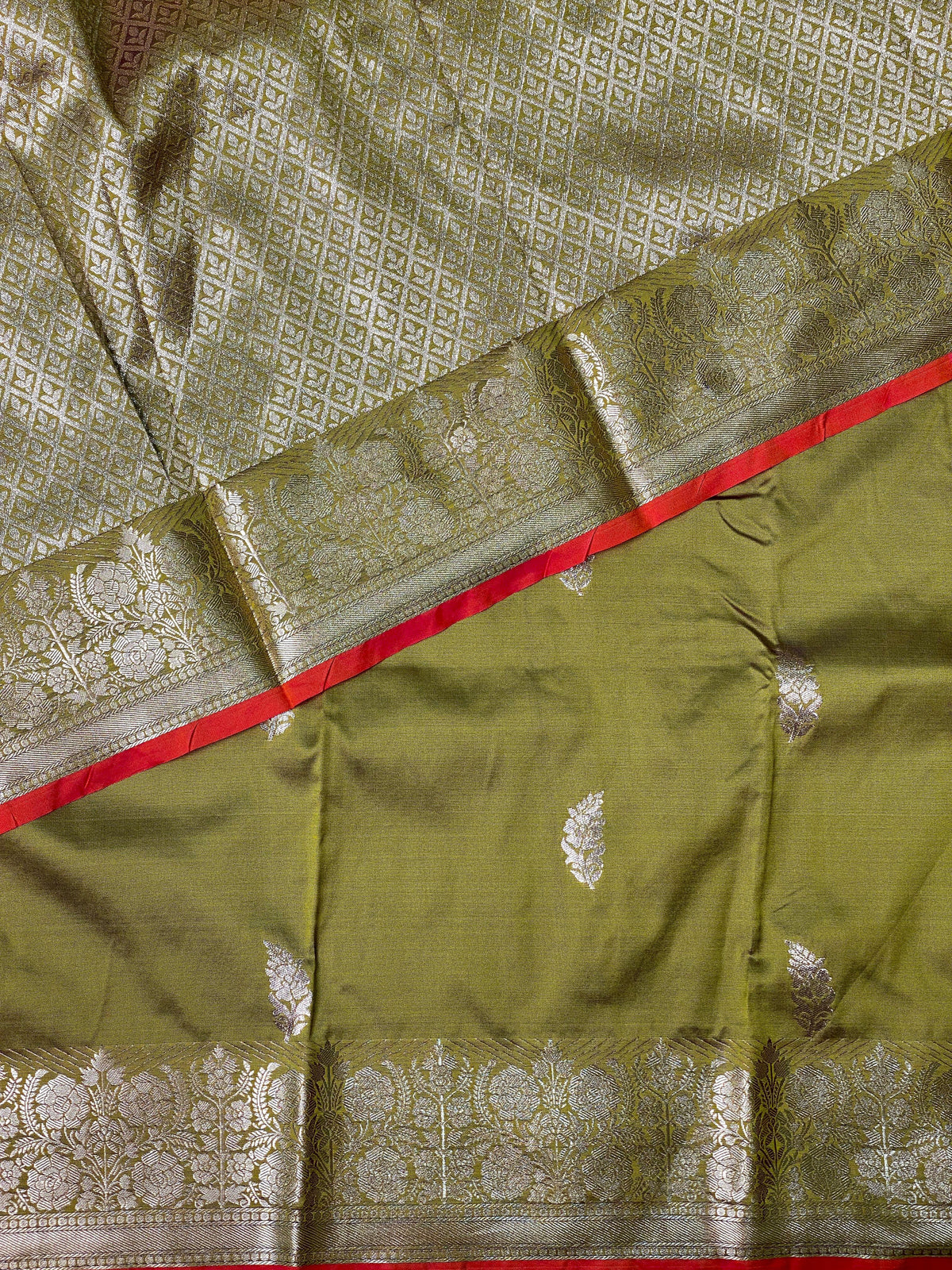Olive green Banarasi Saree - PBAN03