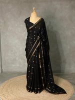 Black pure crepe Saree - PSG05