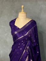Violet pure crepe Saree - PSG04