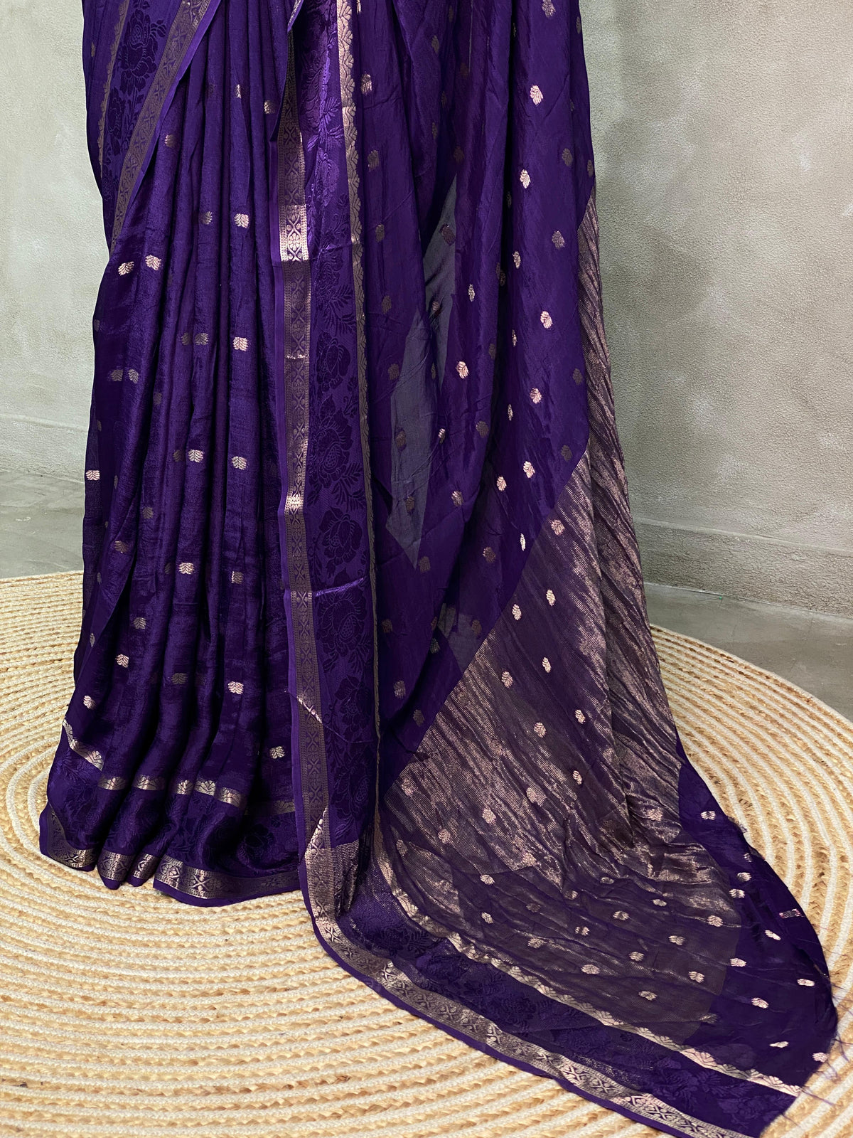 Violet pure crepe Saree - PSG04