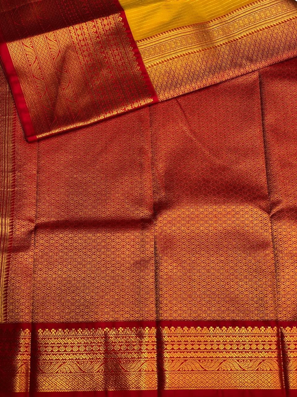 Yellow and red Kanchipuram Silk saree - PPSILKQa