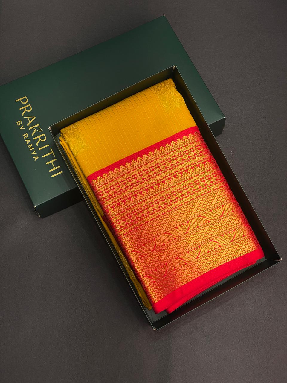 Yellow and red Kanchipuram Silk saree - PPSILKQa