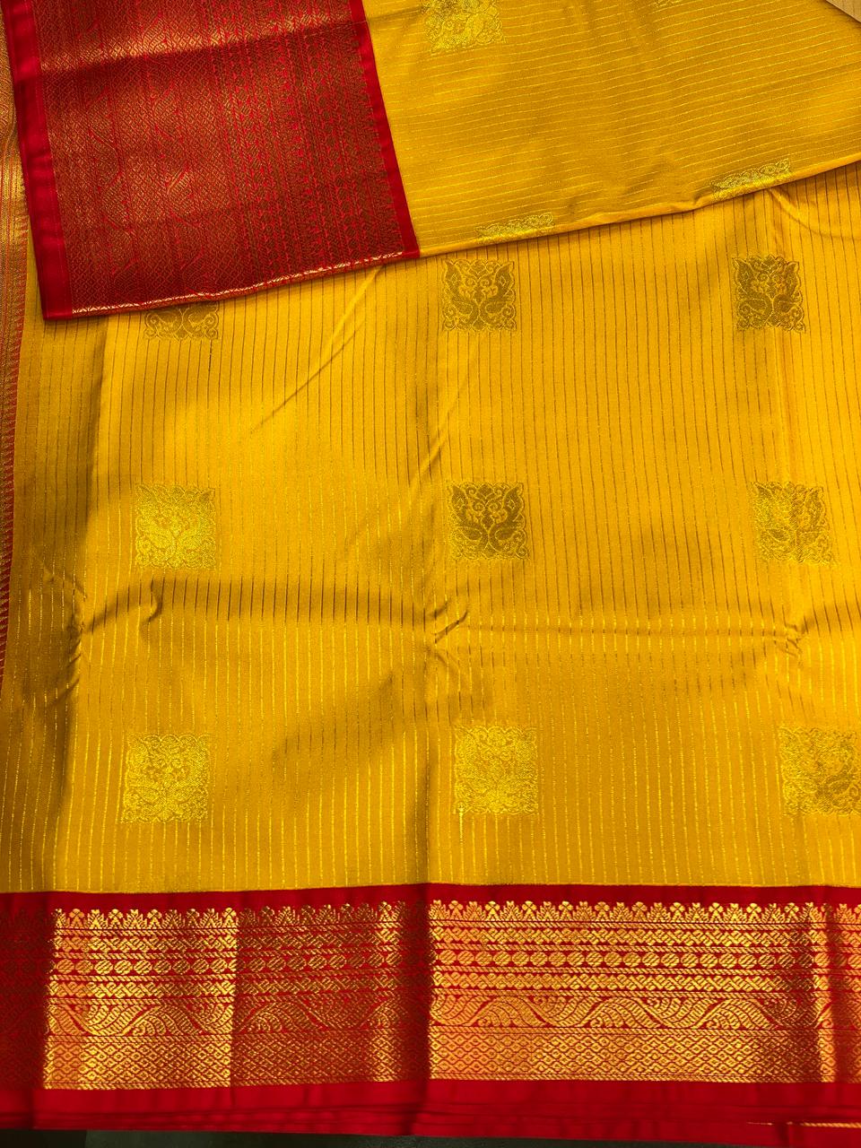 Yellow and red Kanchipuram Silk saree - PPSILKQa