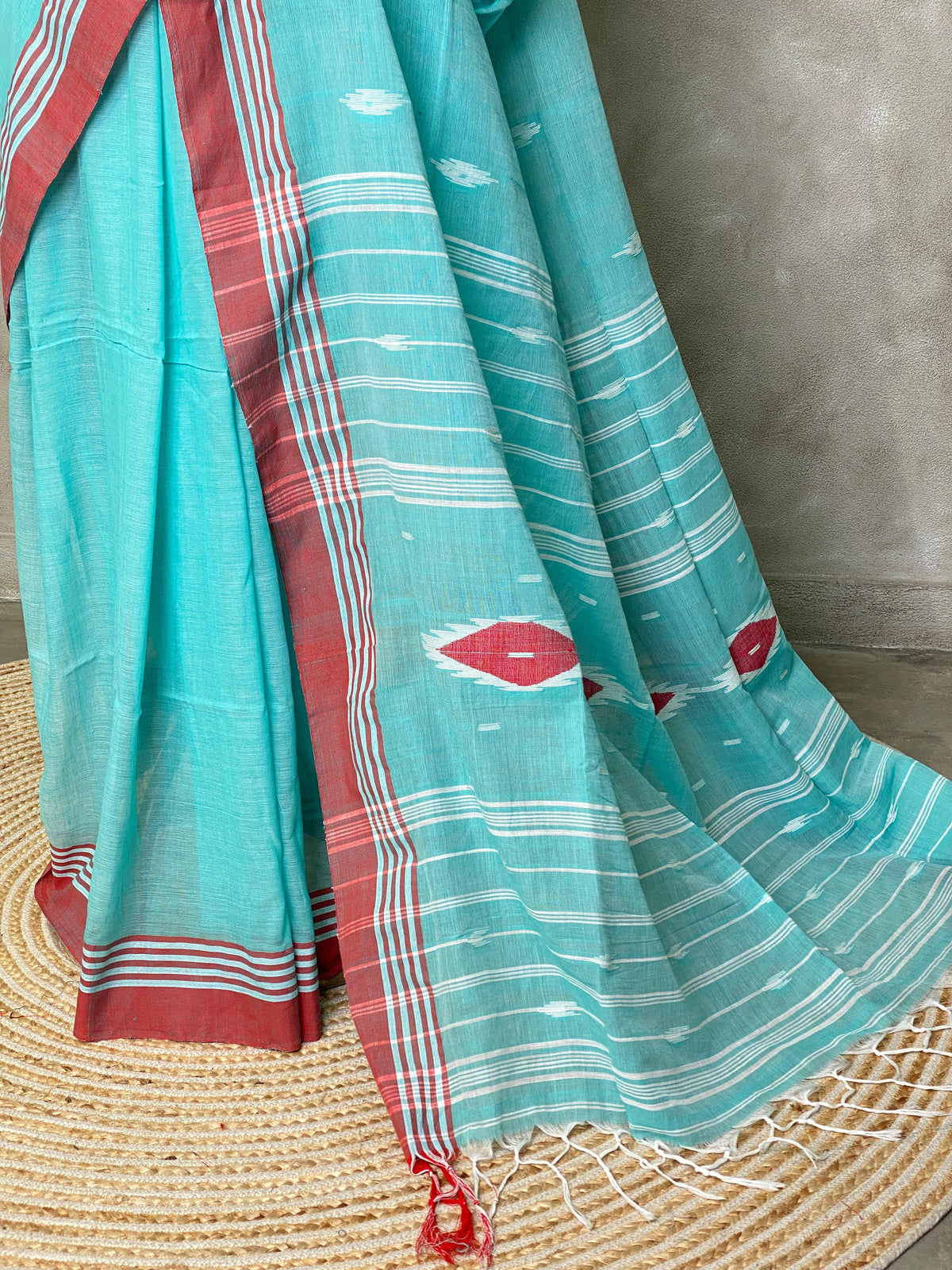 Handloom khadi cotton saree in blue - PKHADI3