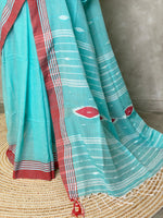 Handloom khadi cotton saree in blue - PKHADI3