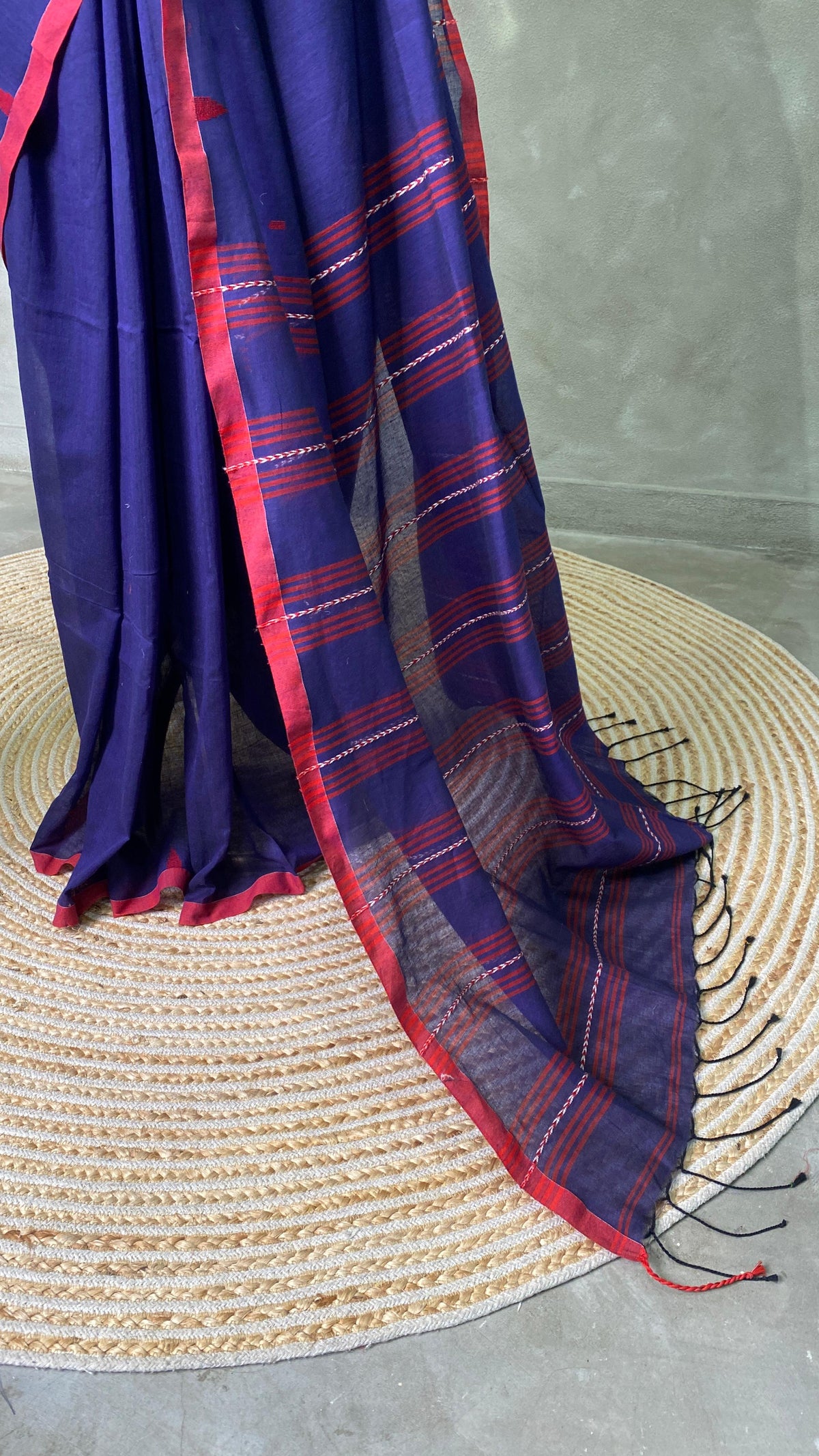 Handloom khadi cotton saree in blue - PKHADI4