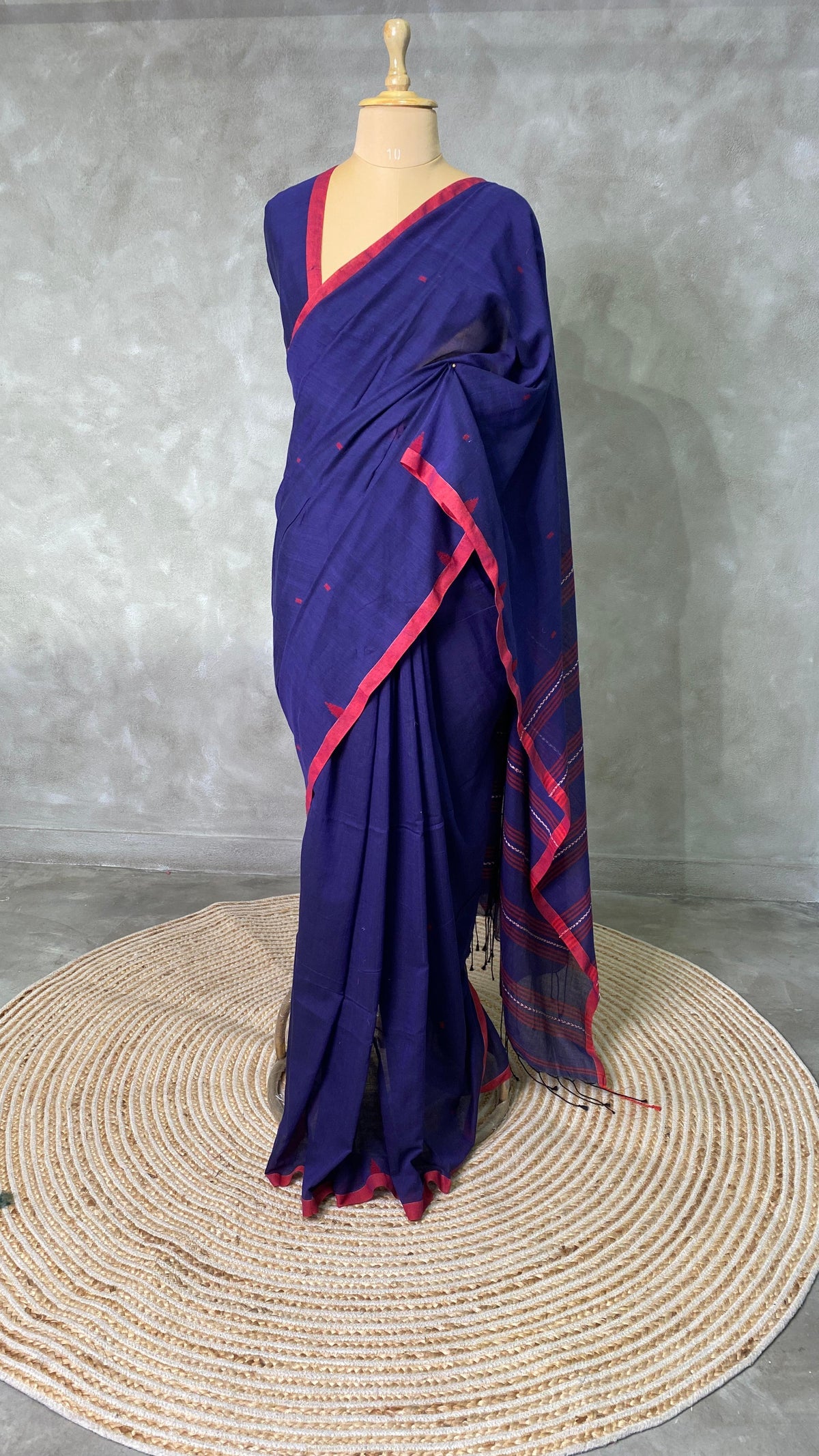 Handloom khadi cotton saree in blue - PKHADI4