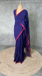 Handloom khadi cotton saree in blue - PKHADI4