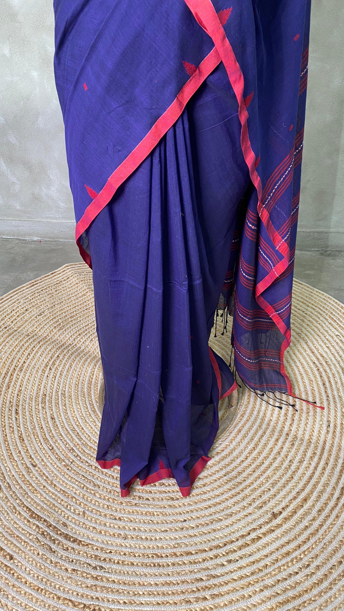 Handloom khadi cotton saree in blue - PKHADI4