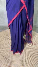 Handloom khadi cotton saree in blue - PKHADI4