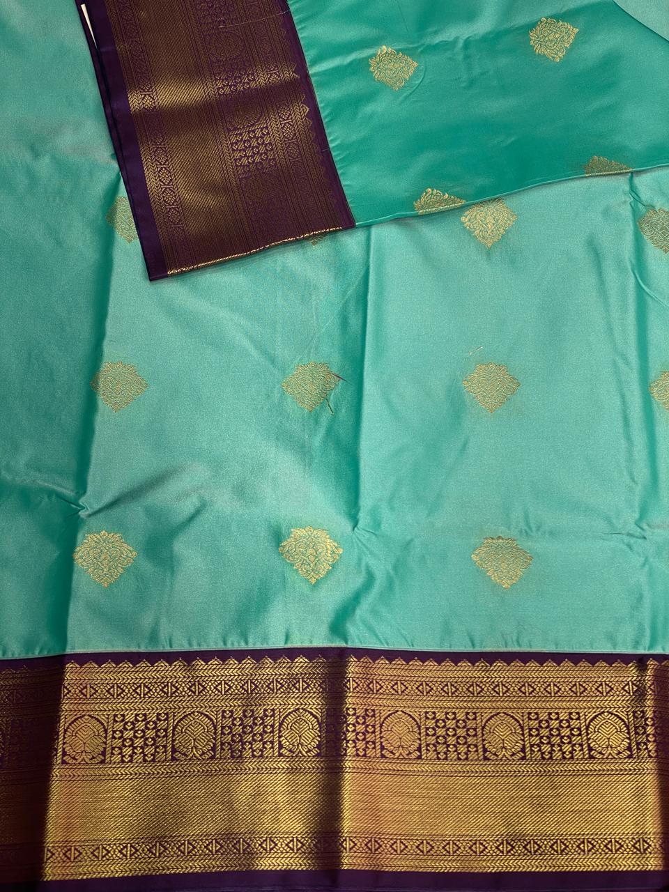 Ocean blue and Violet Kanchipuram Silk saree - PPSILKH