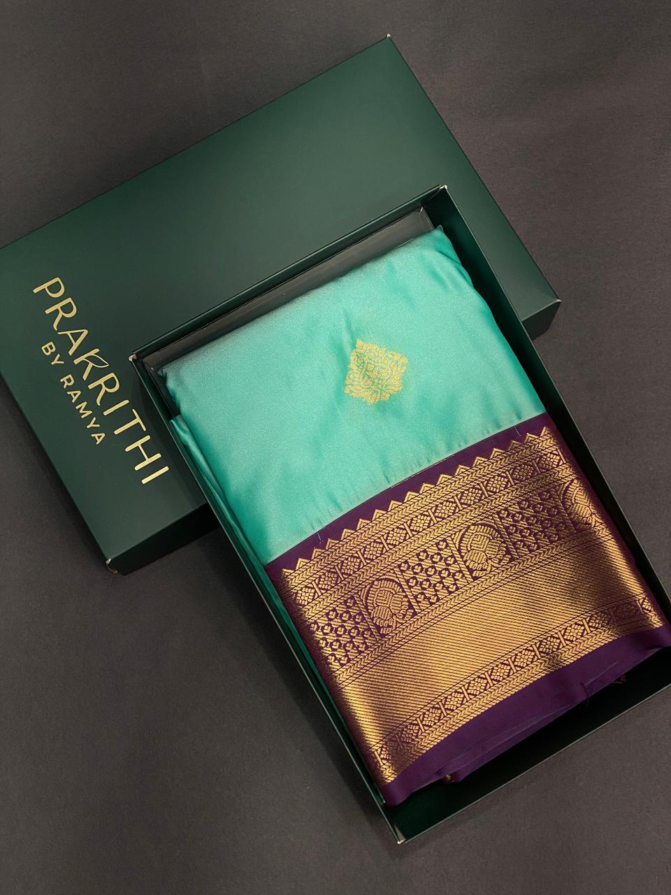 Ocean blue and Violet Kanchipuram Silk saree - PPSILKH