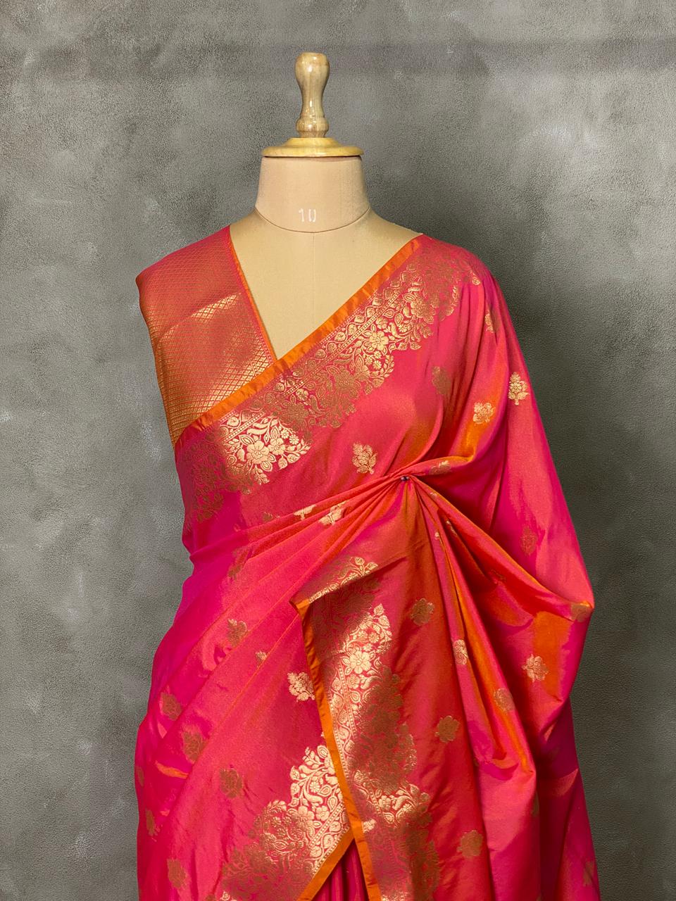 Dark Pinkish peach Banarasi silk saree - PBSE