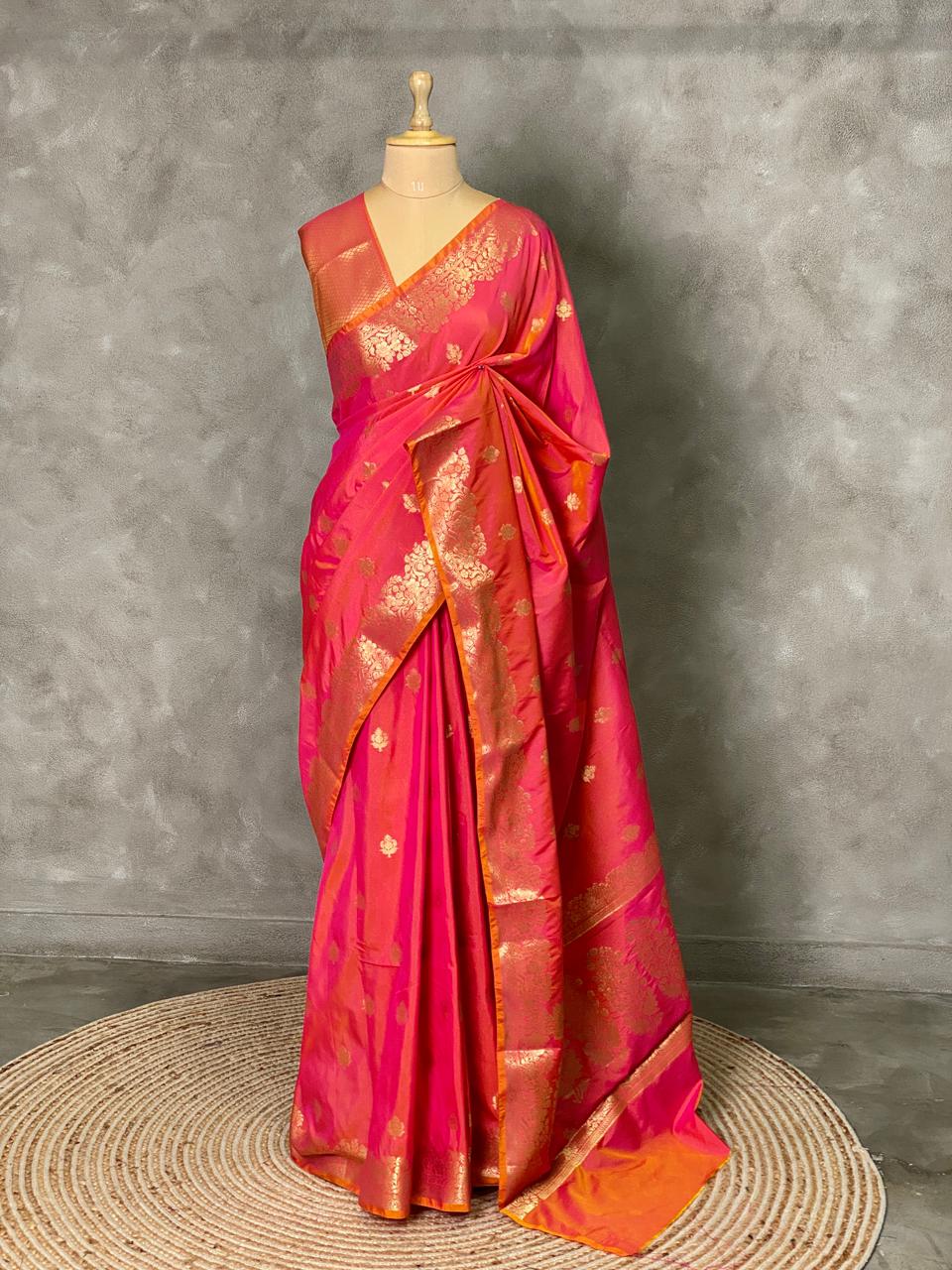 Dark Pinkish peach Banarasi silk saree - PBSE
