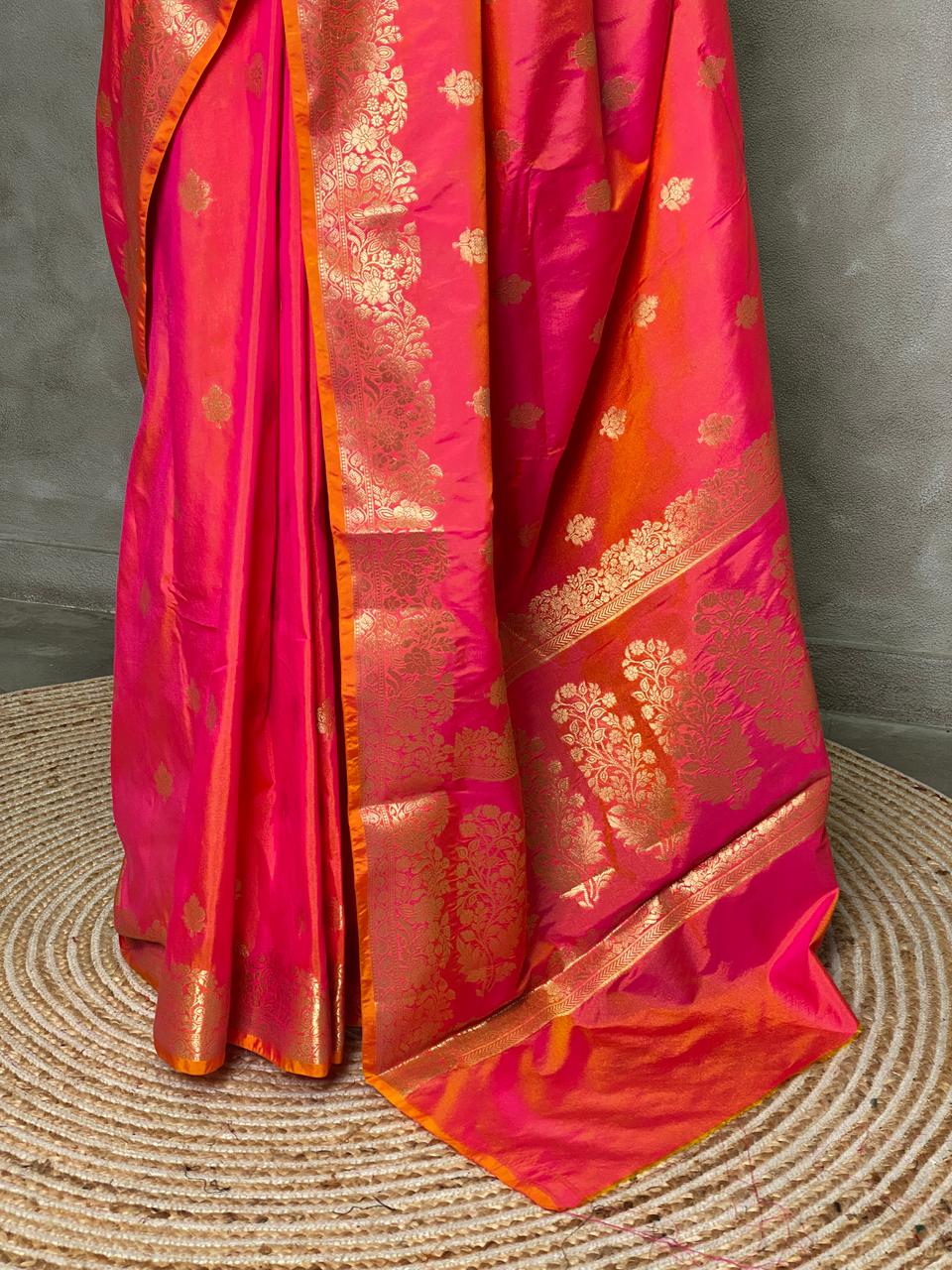 Dark Pinkish peach Banarasi silk saree - PBSE