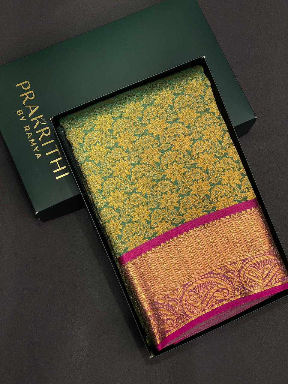 Green and magenta Tissue Kanchipuram Silk saree - PBRIDE6
