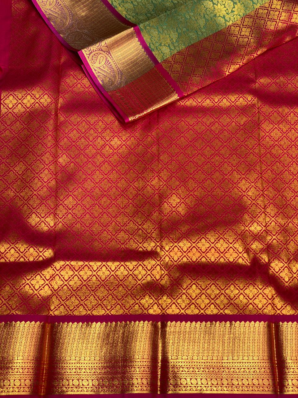 Green and magenta Tissue Kanchipuram Silk saree - PBRIDE6