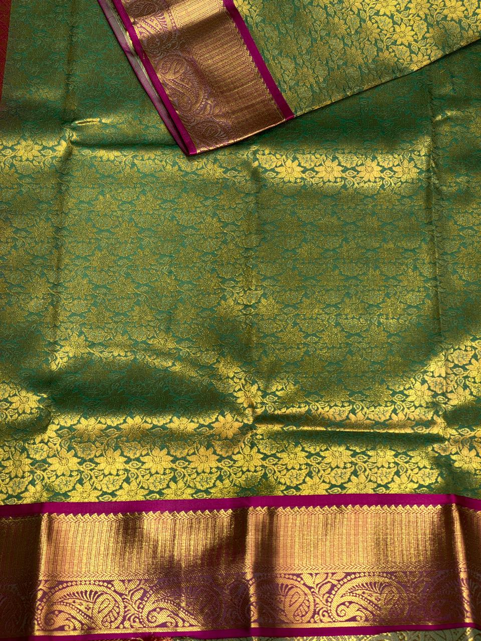 Green and magenta Tissue Kanchipuram Silk saree - PBRIDE6