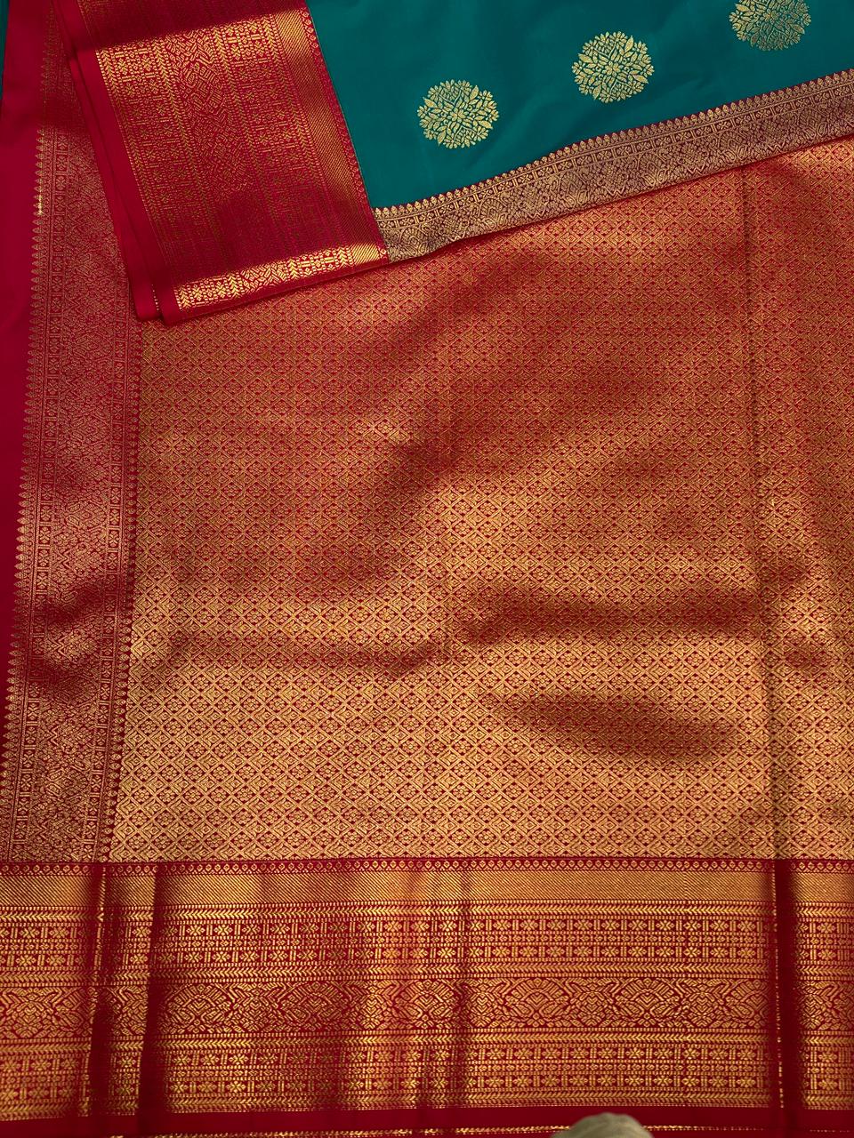 Peacock blue and magenta Kanchipuram Silk saree - PPSILKL