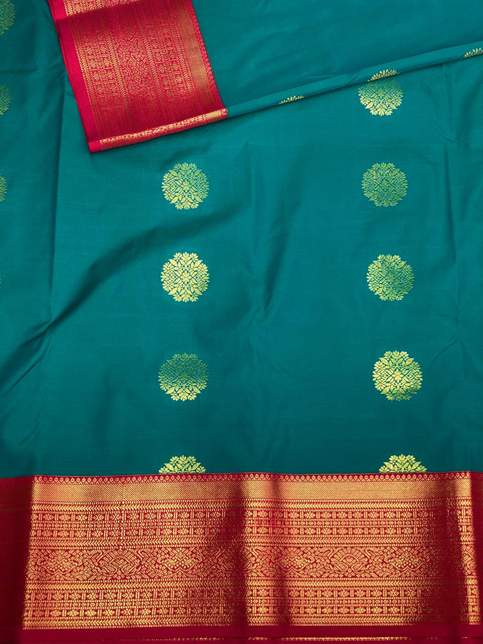 Peacock blue and magenta Kanchipuram Silk saree - PPSILKL