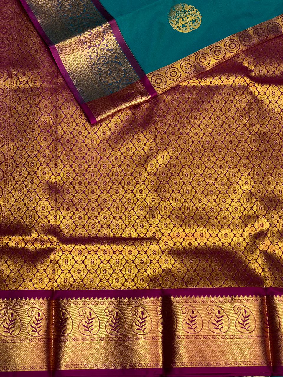 Peacock blue and purple Kanchipuram Silk saree - PPSILKM