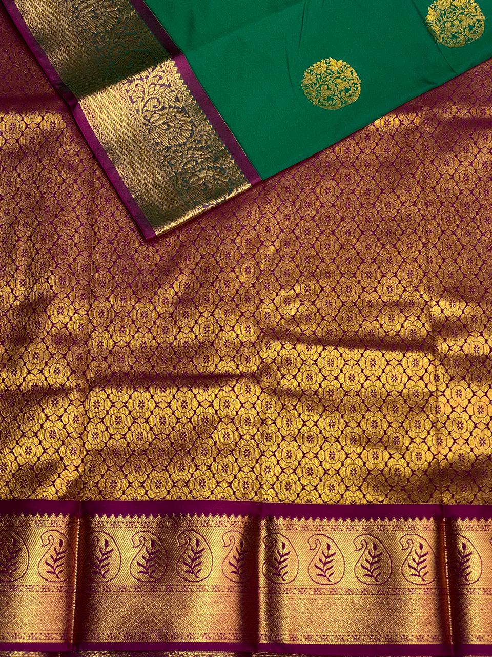 Green and purple Kanchipuram Silk saree - PPSILKN