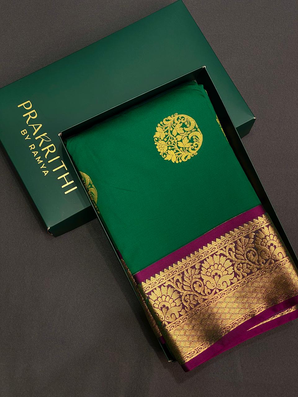 Green and purple Kanchipuram Silk saree - PPSILKN