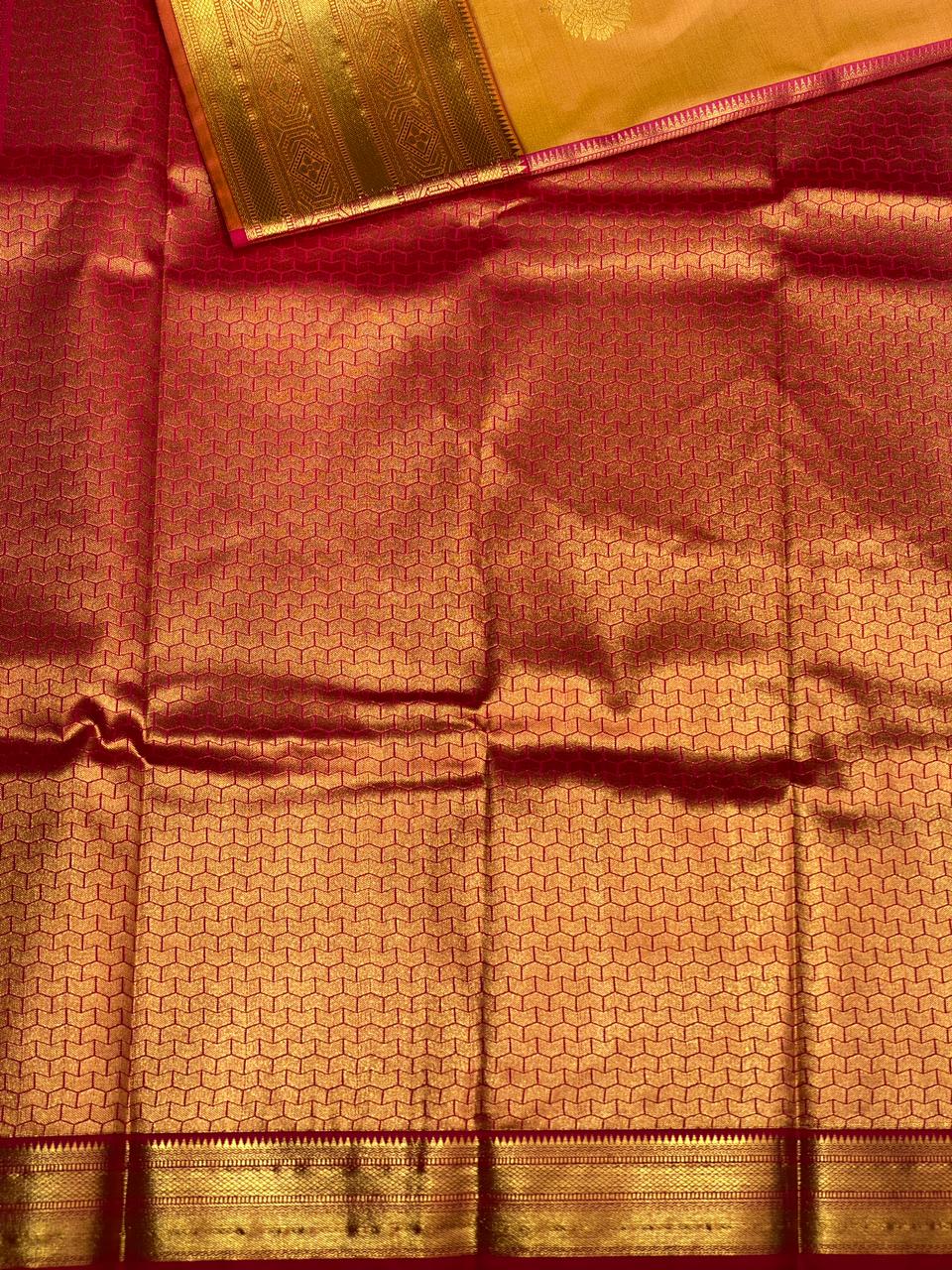 Yellow and magenta Kanchipuram Silk saree - PPSILKP