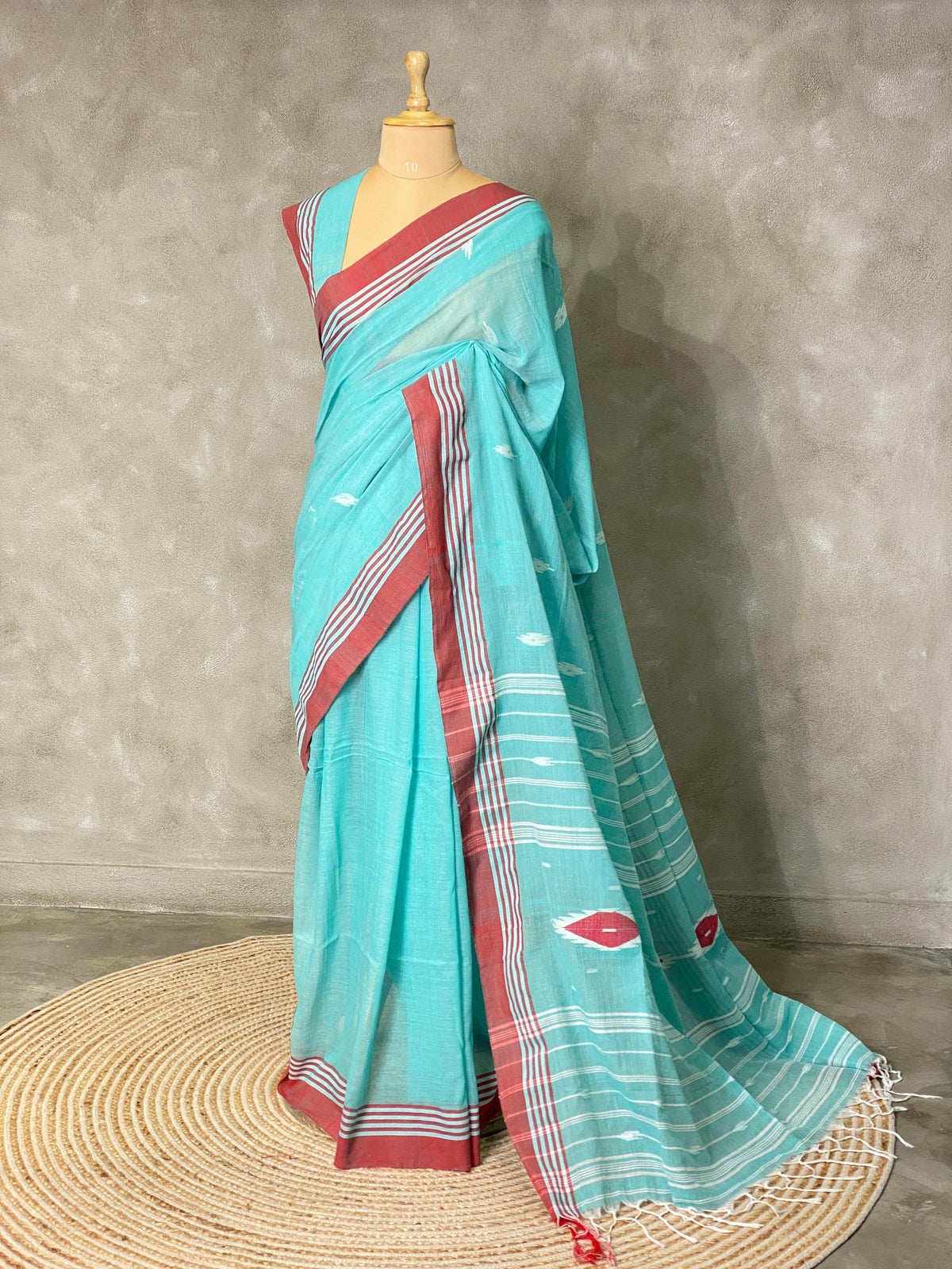 Handloom khadi cotton saree in blue - PKHADI3