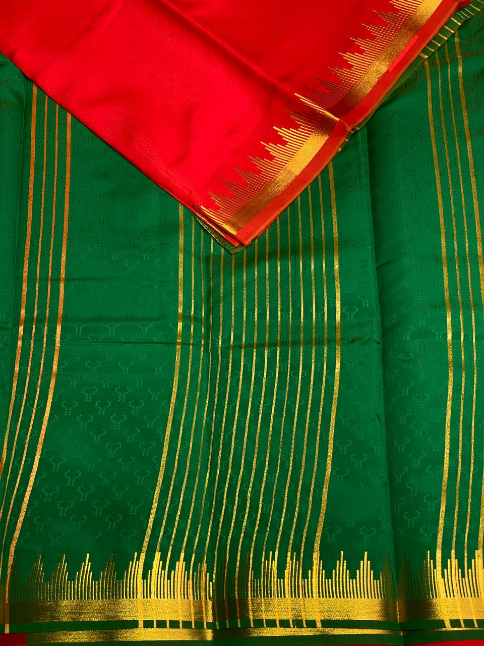 Red and Green Silk saree - PTEMP1