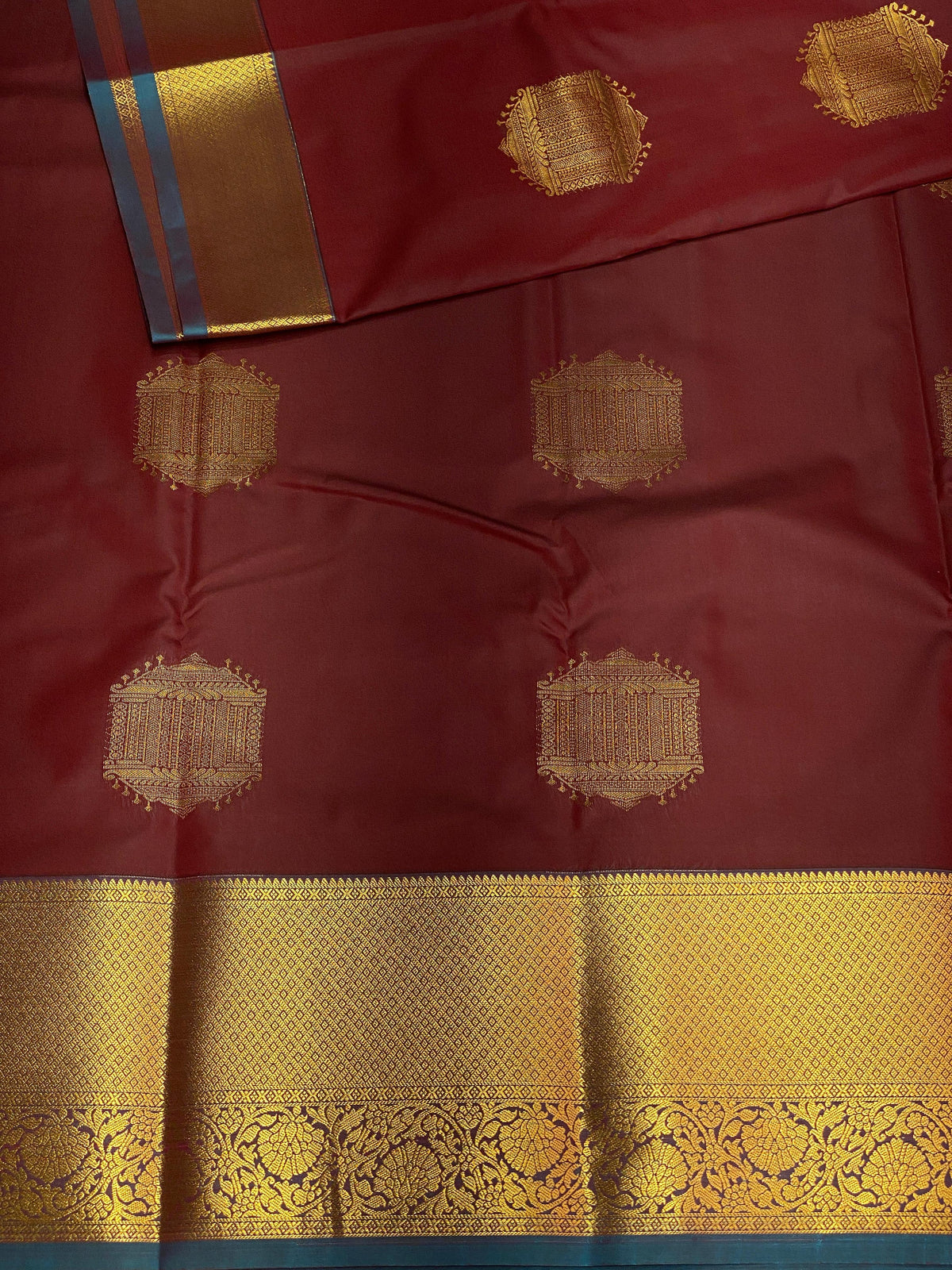 Brown and peacock blue Kanchipuram Silk saree - SS8