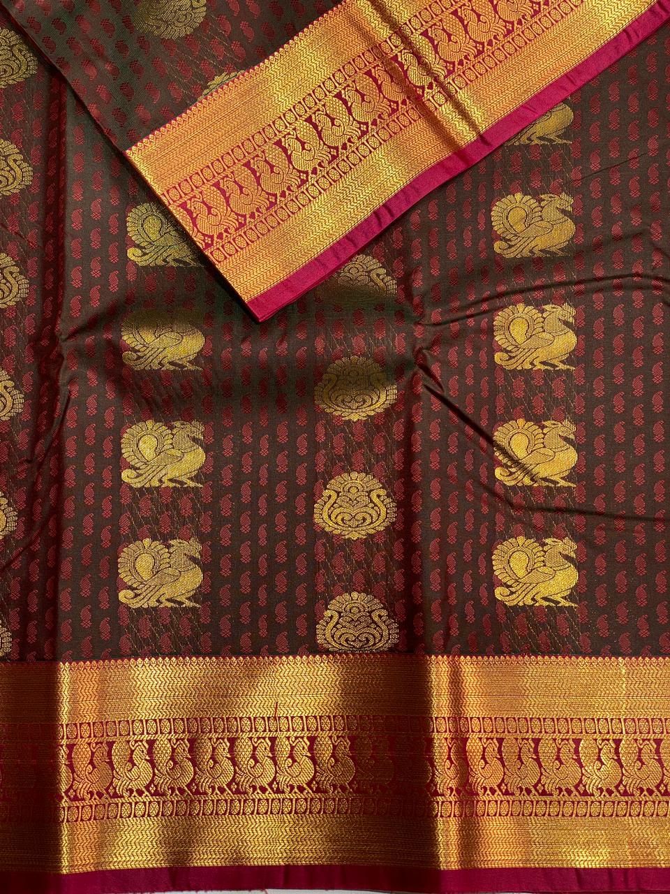 Brown and Maroon silk saree- PSP10