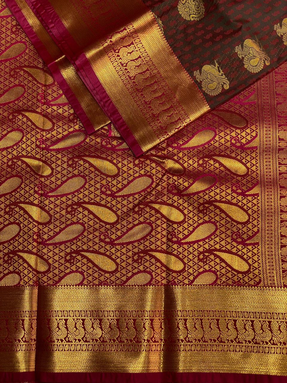 Brown and Maroon silk saree- PSP10