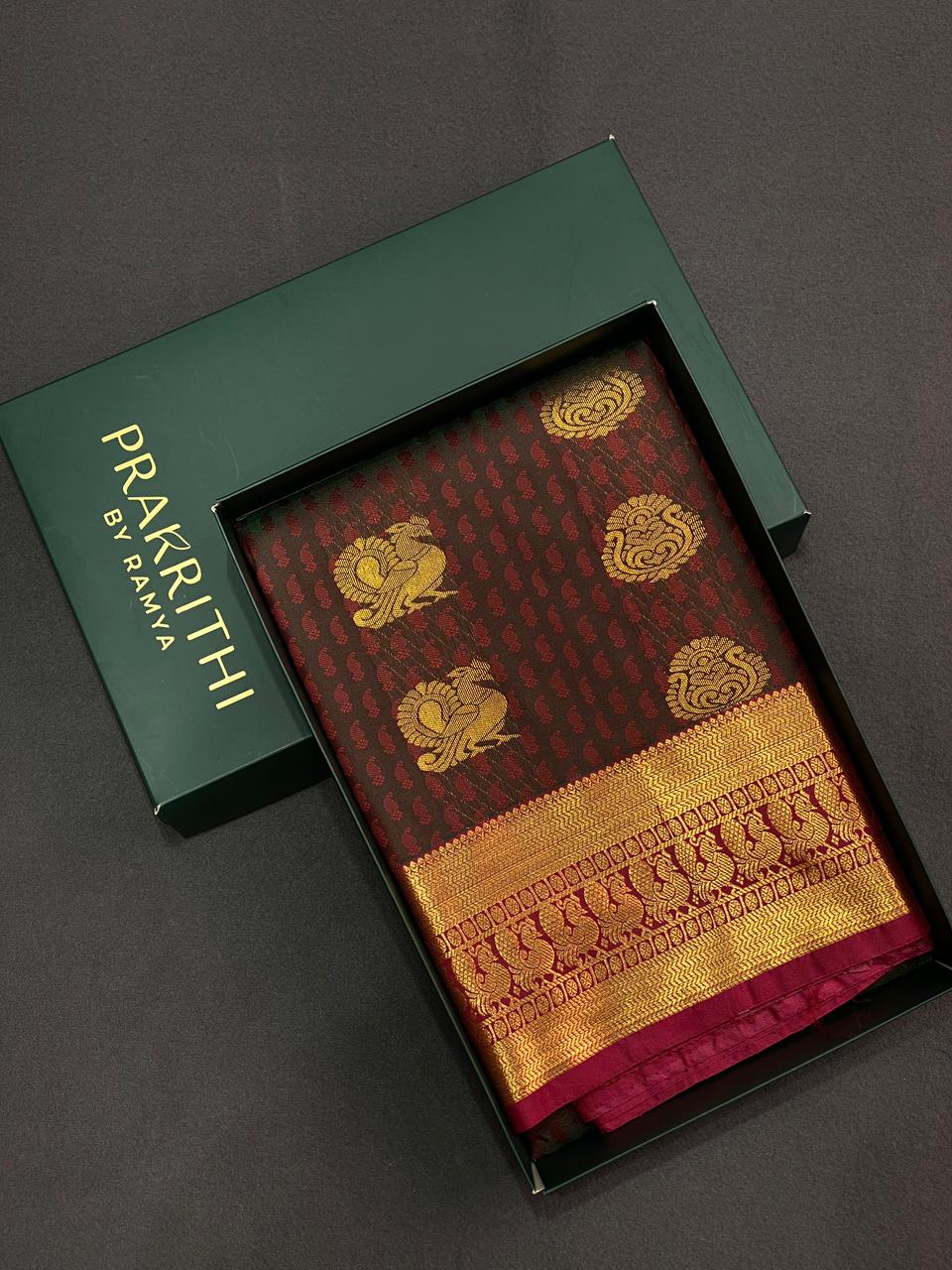 Brown and Maroon silk saree- PSP10