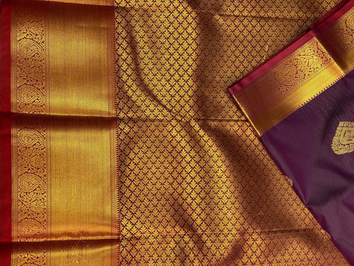 Dark wine and maroon Kanchipuram Silk saree - PPSILKQ