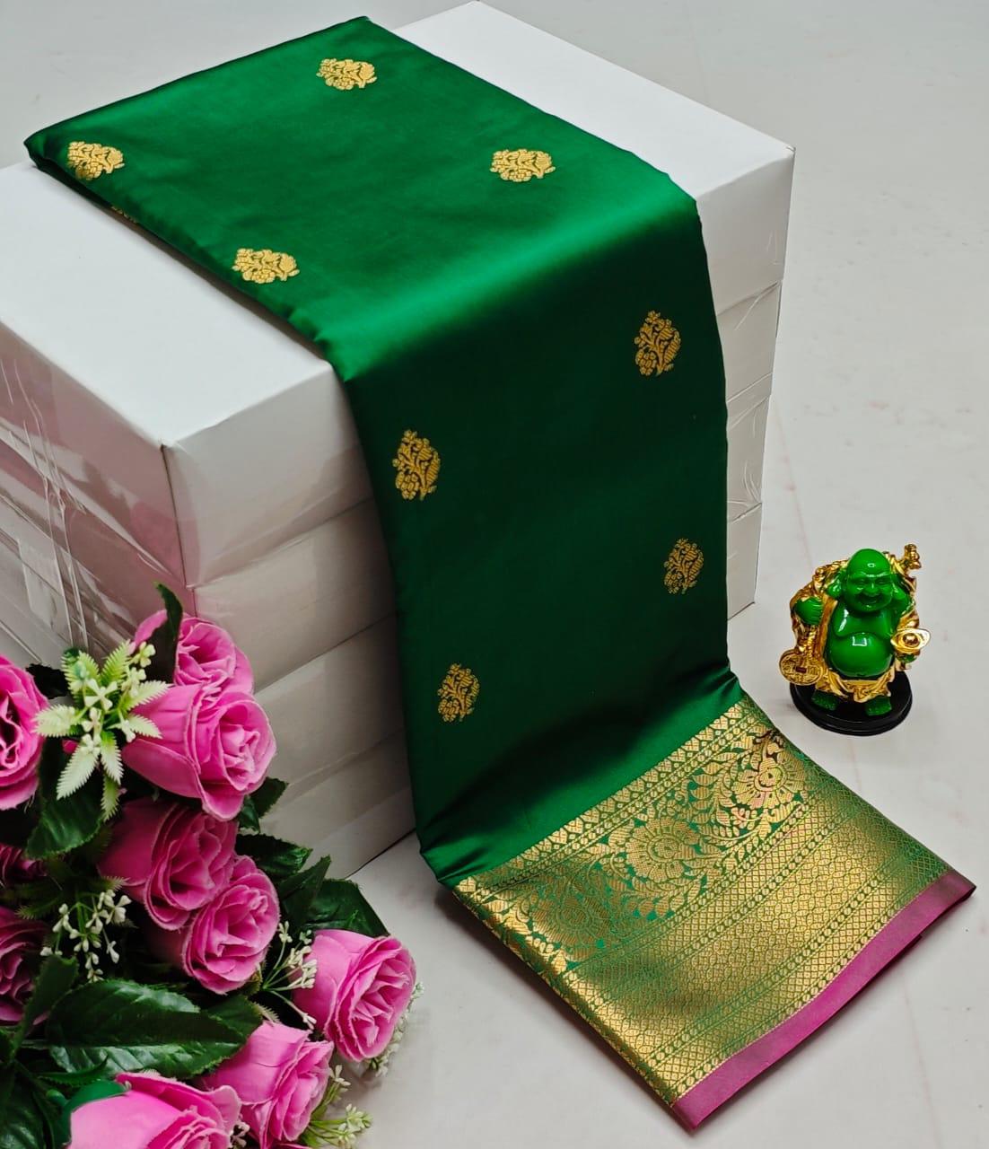 Green and purple kanchipuram soft silk saree - PSEM2Nd
