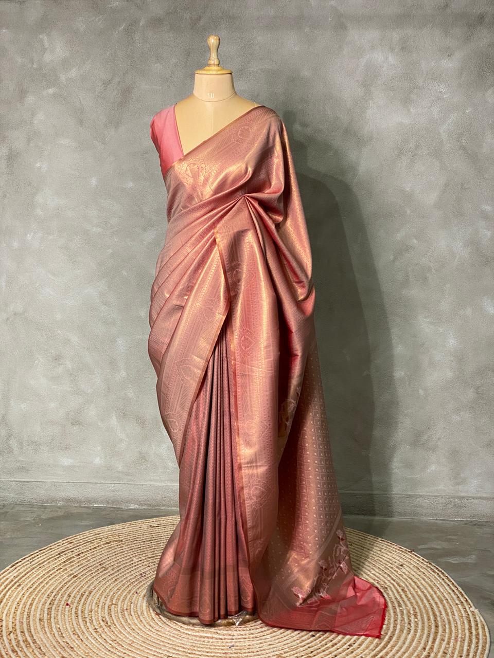 Onion pink brocade Banarasi silk saree - PBSL