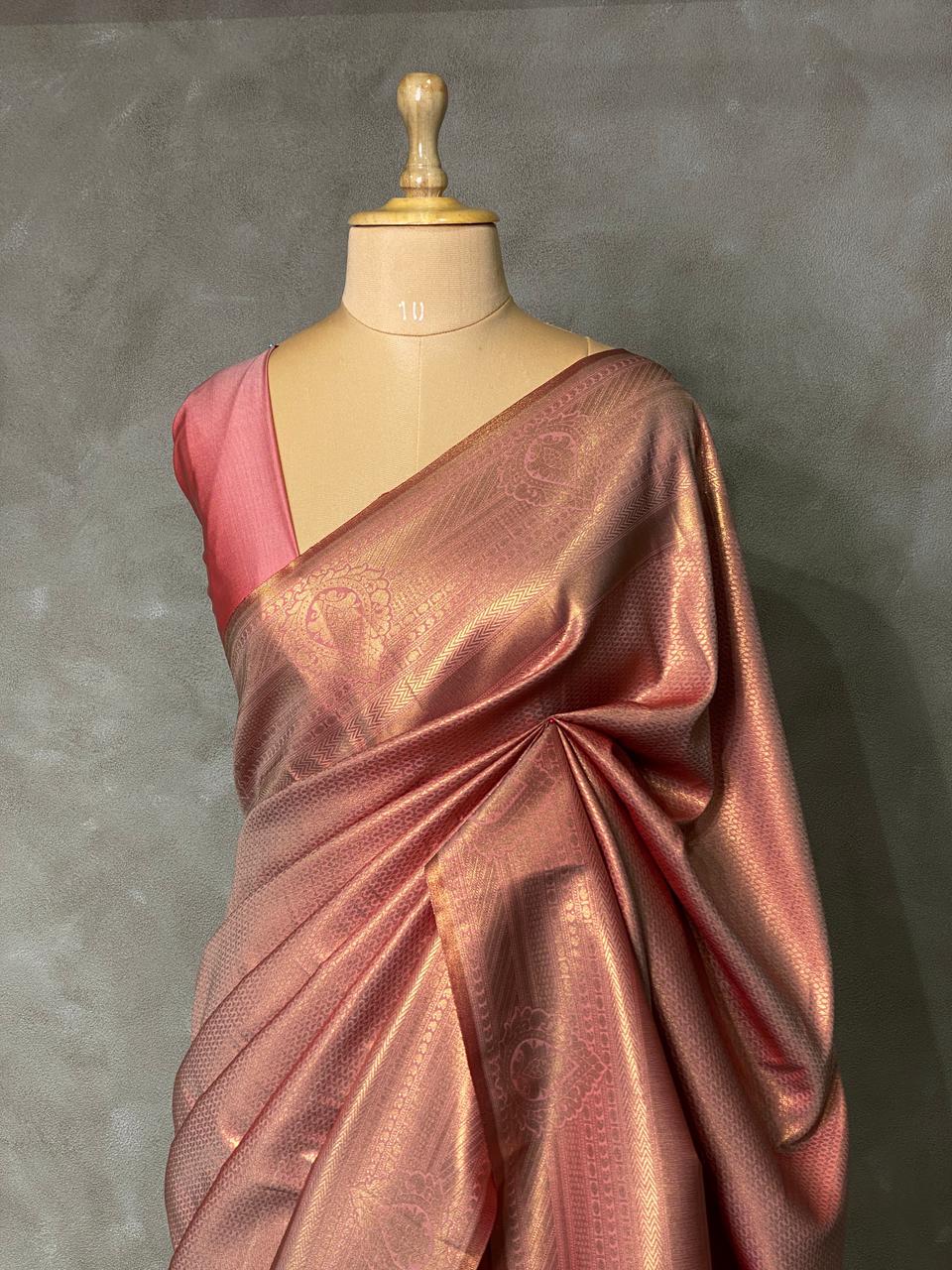 Onion pink brocade Banarasi silk saree - PBSL