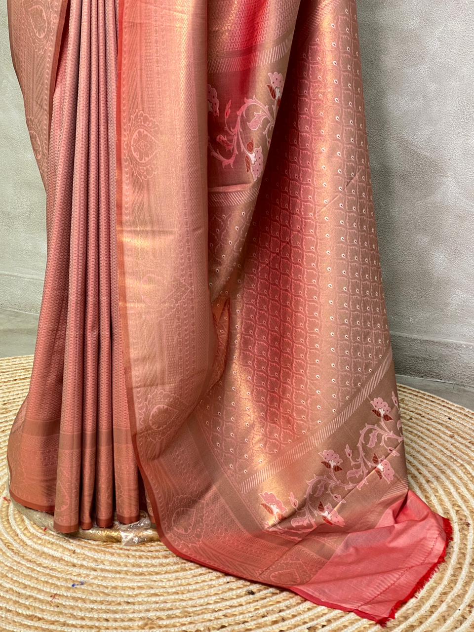 Onion pink brocade Banarasi silk saree - PBSL
