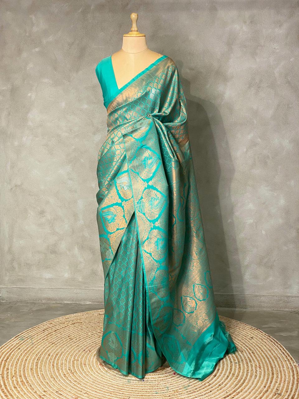 Marine Green brocade Banarasi silk saree - PBSM
