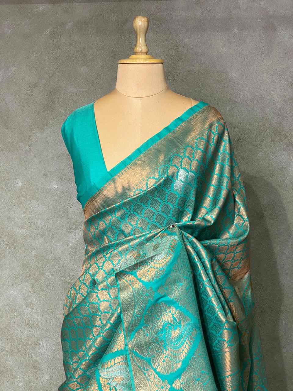 Marine Green brocade Banarasi silk saree - PBSM