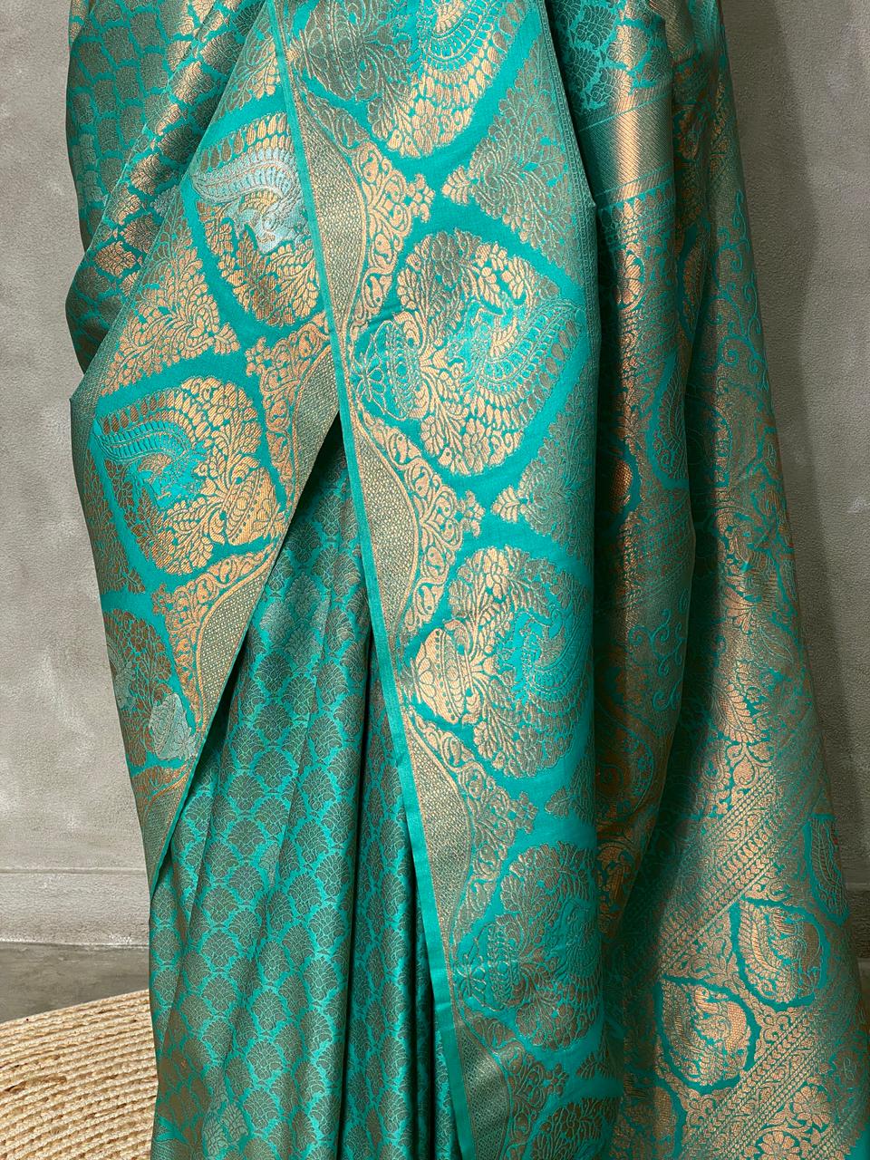 Marine Green brocade Banarasi silk saree - PBSM