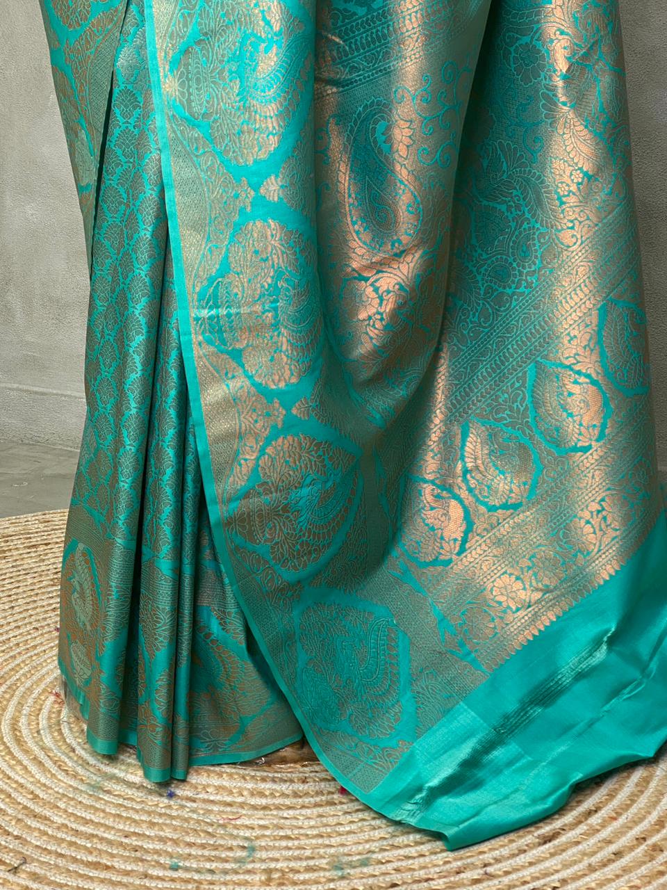 Marine Green brocade Banarasi silk saree - PBSM