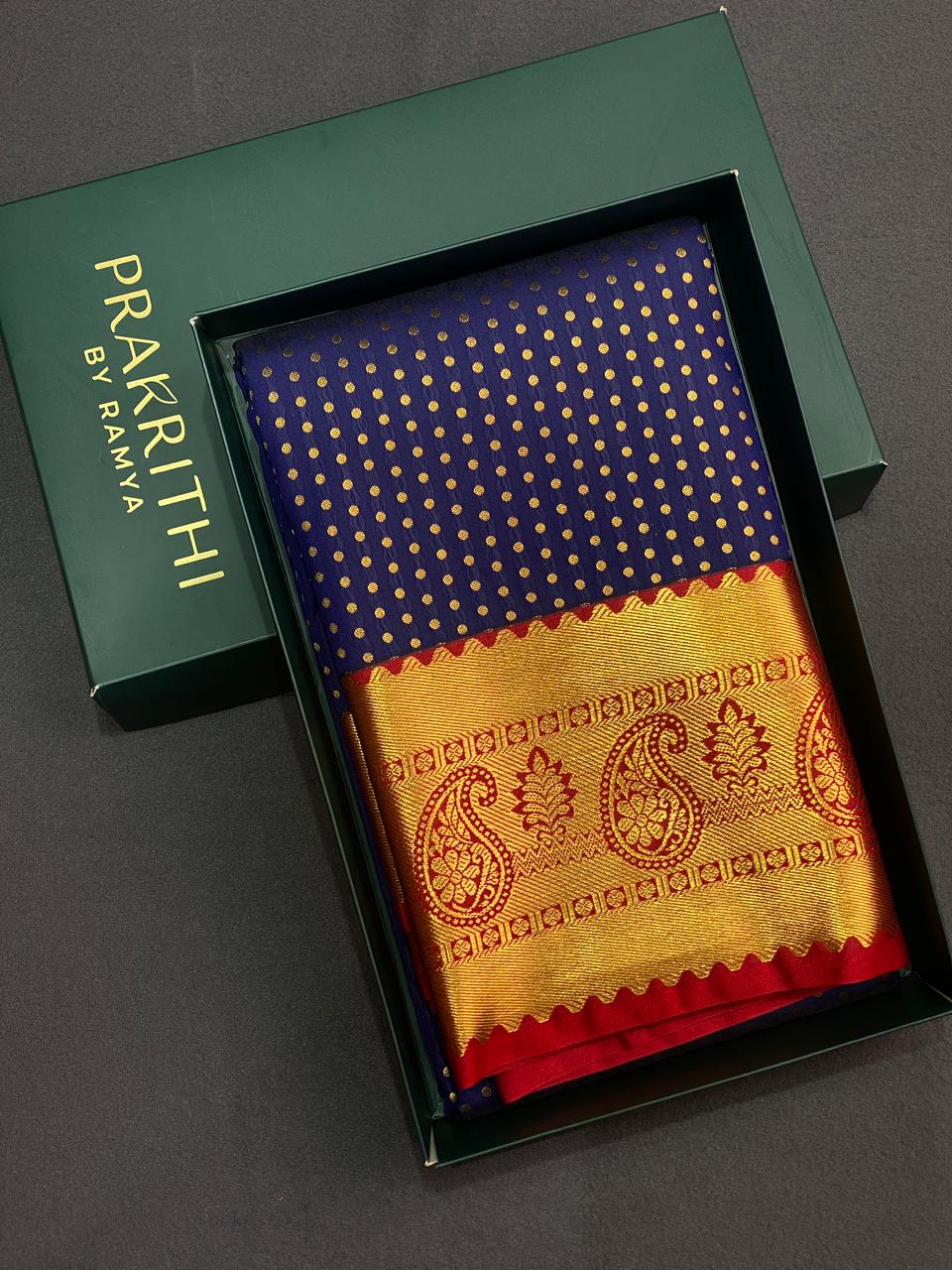 Navy blue and maroon Kanchipuram Silk saree - PSF