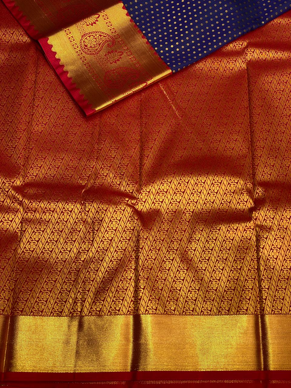 Navy blue and maroon Kanchipuram Silk saree - PSF