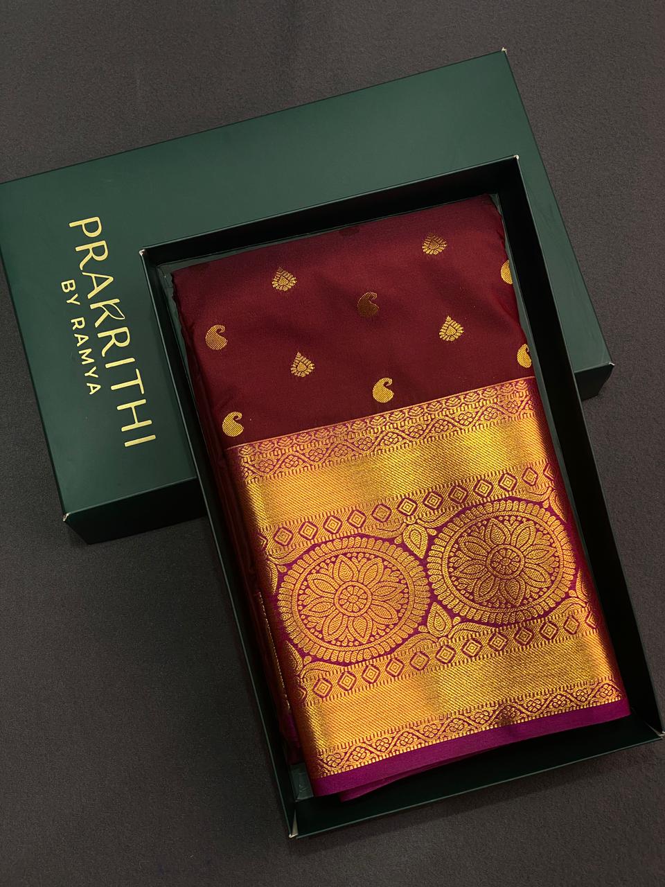 Brown and purple Kanchipuram Silk saree - PSE